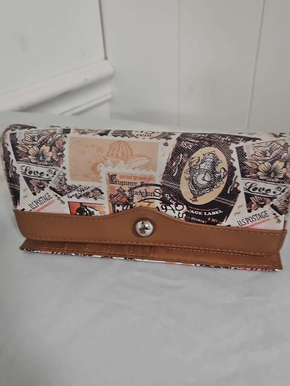 Source Unknown Vintage Postage Print Wallet in Cream and Brown